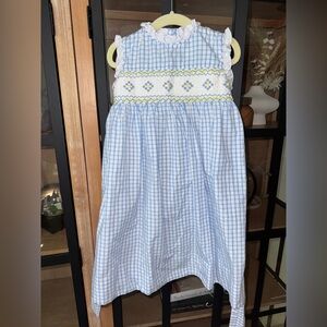 Smockingbird embroidered gingham windowpane dress smocked ruffle toddler girl